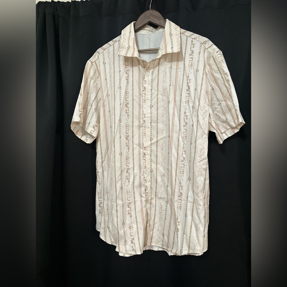 SHEIN Men's Casual Cream and Brown Patterned Shirt